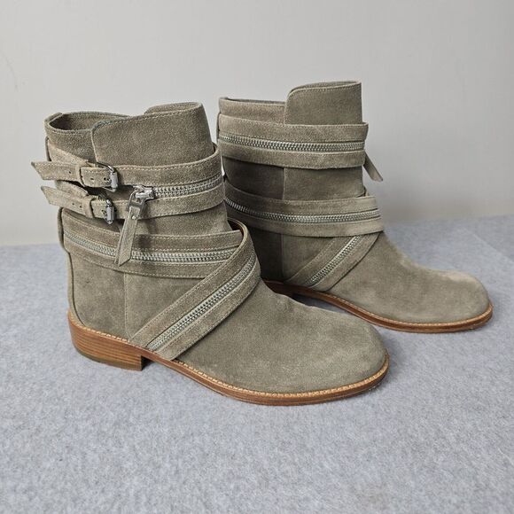 VC Signature Vince Camuto Ankle Boots 8M Rosaria Leather Moto Stacked Heel Biker - Picture 1 of 12